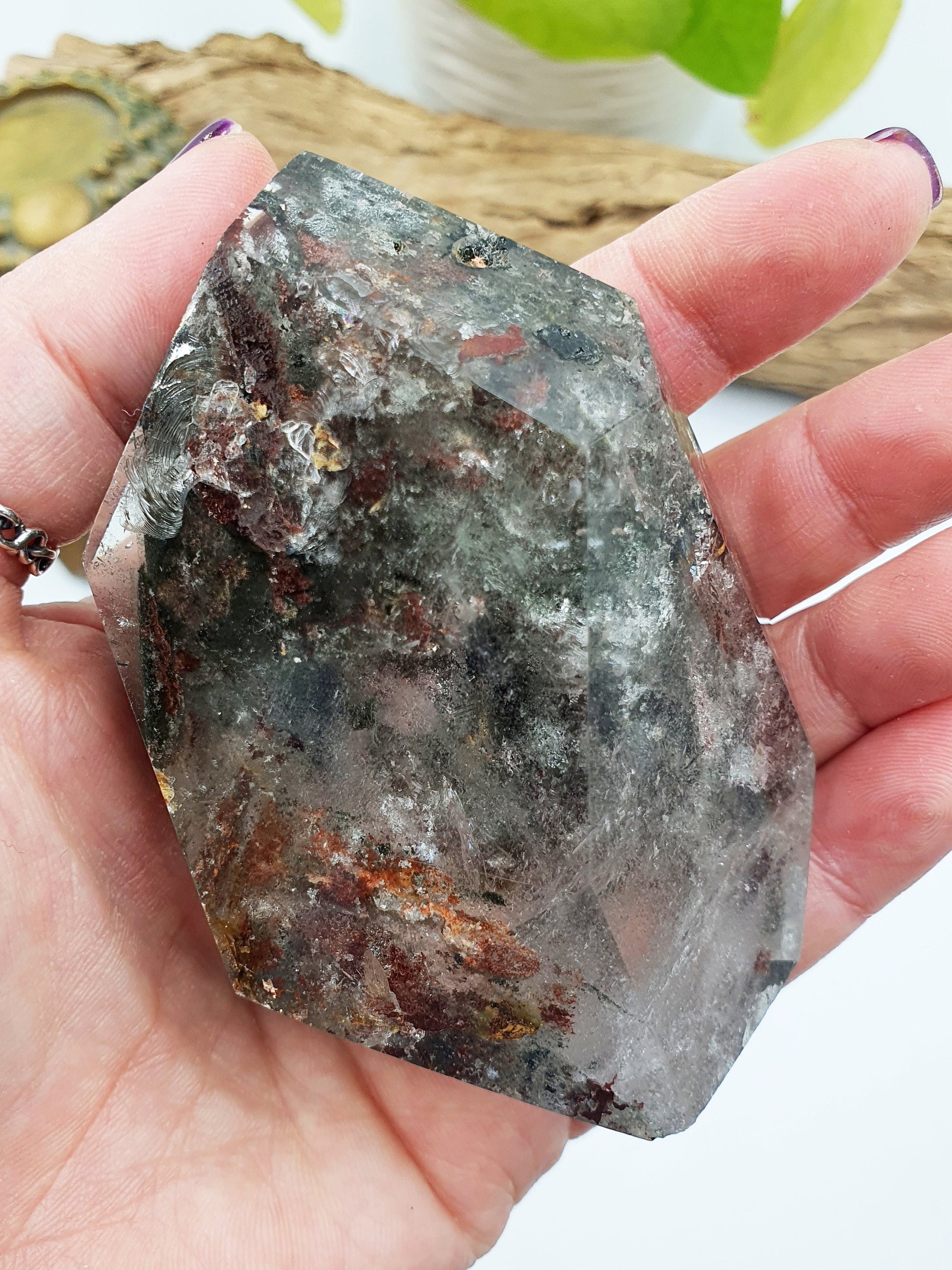 Large Green Garden Quartz Freeform /Lodolite Quartz Freeform
