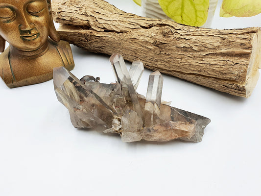 Smoky Quartz Raw Crystal Cluster with rainbow inclusion