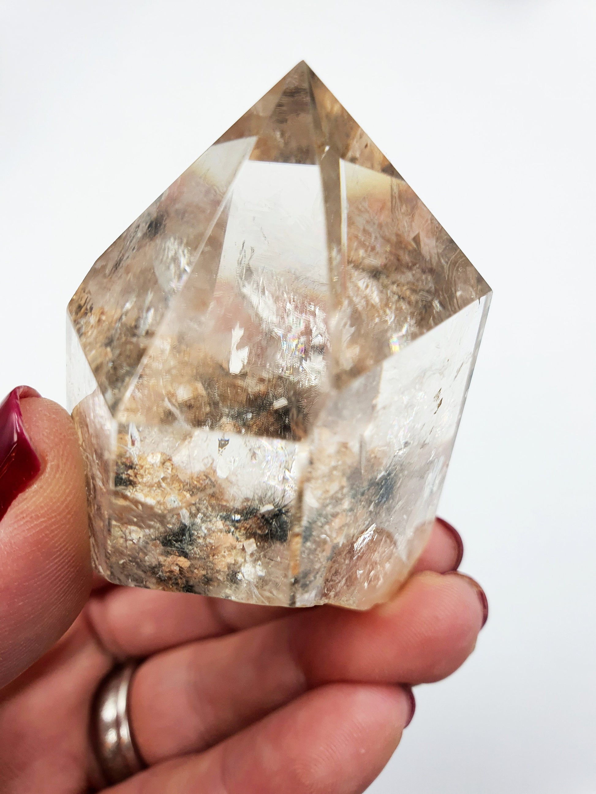 High Grade Garden Quartz Tower with stand /Lodolite Quartz Point