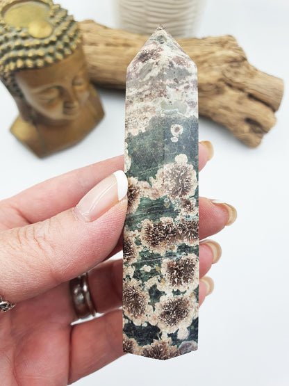 Green Flower Jasper Crystal Tower