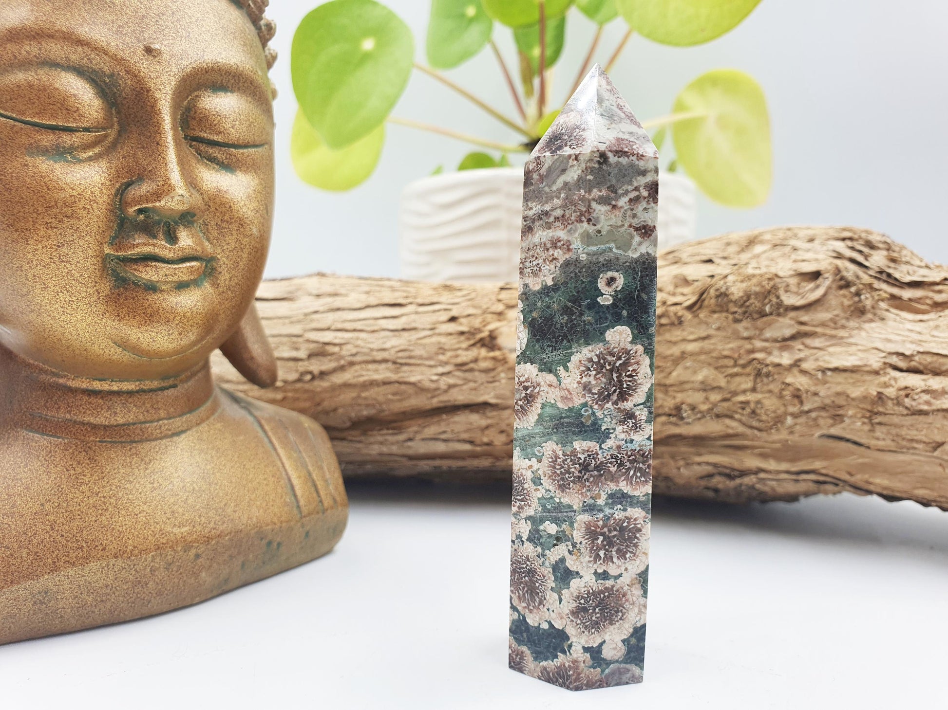 Green Flower Jasper Crystal Tower
