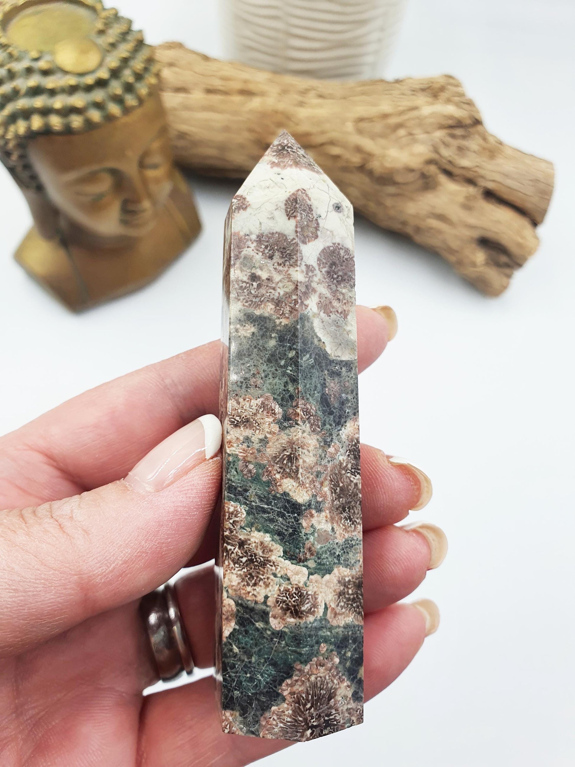 Green Flower Jasper Crystal Tower