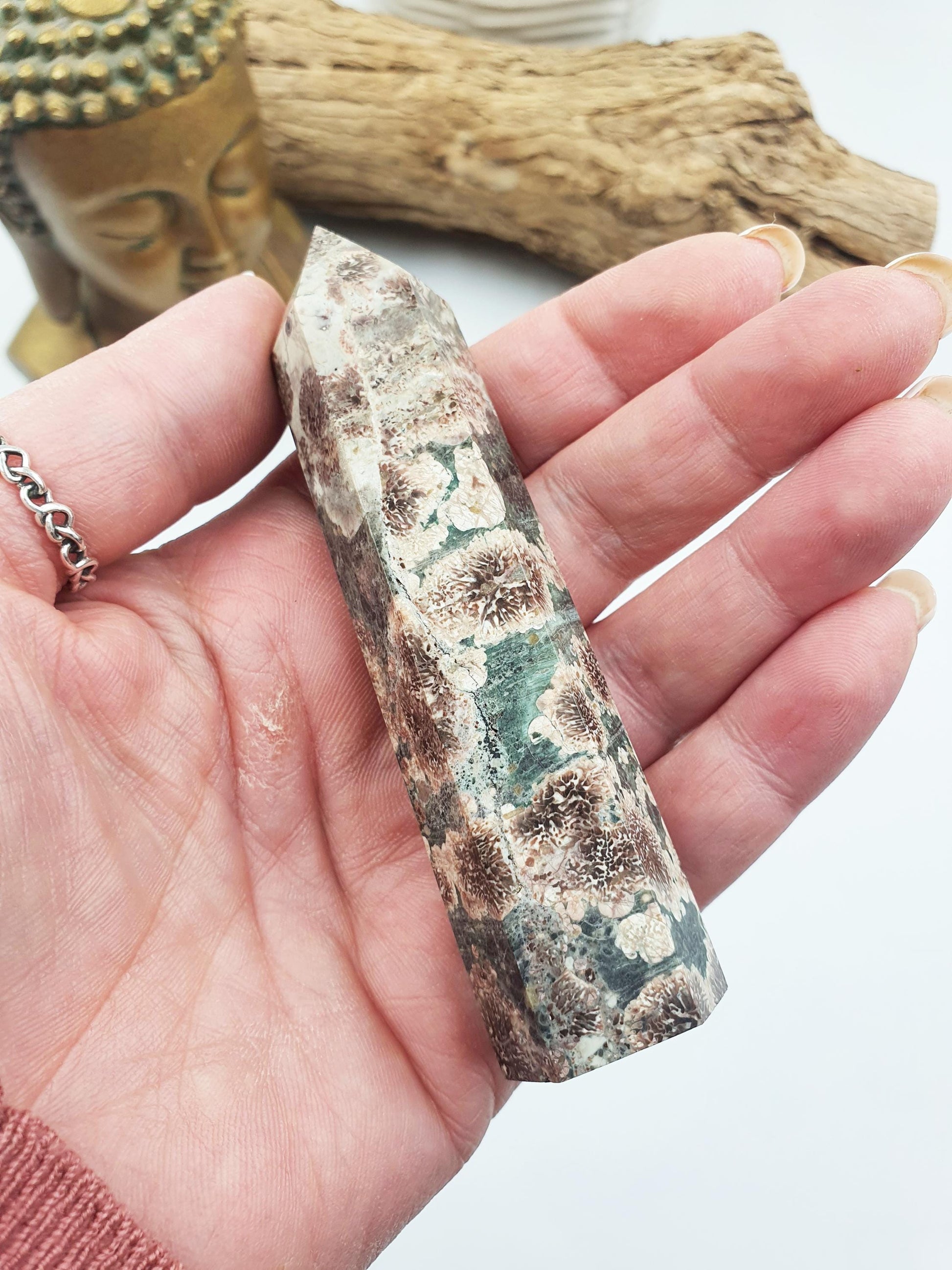 Green Flower Jasper Crystal Tower