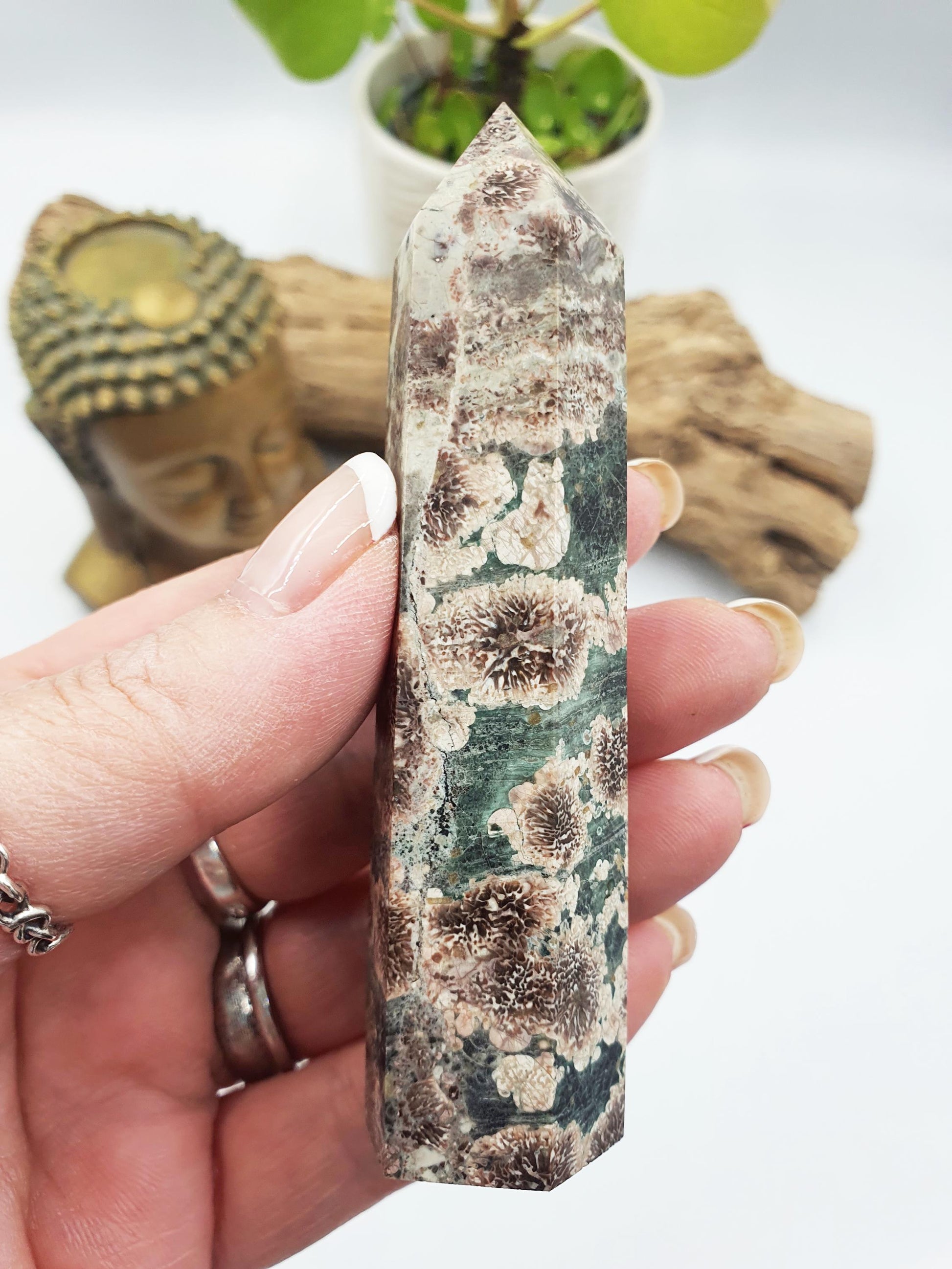 Green Flower Jasper Crystal Tower