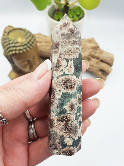 Green Flower Jasper Crystal Tower