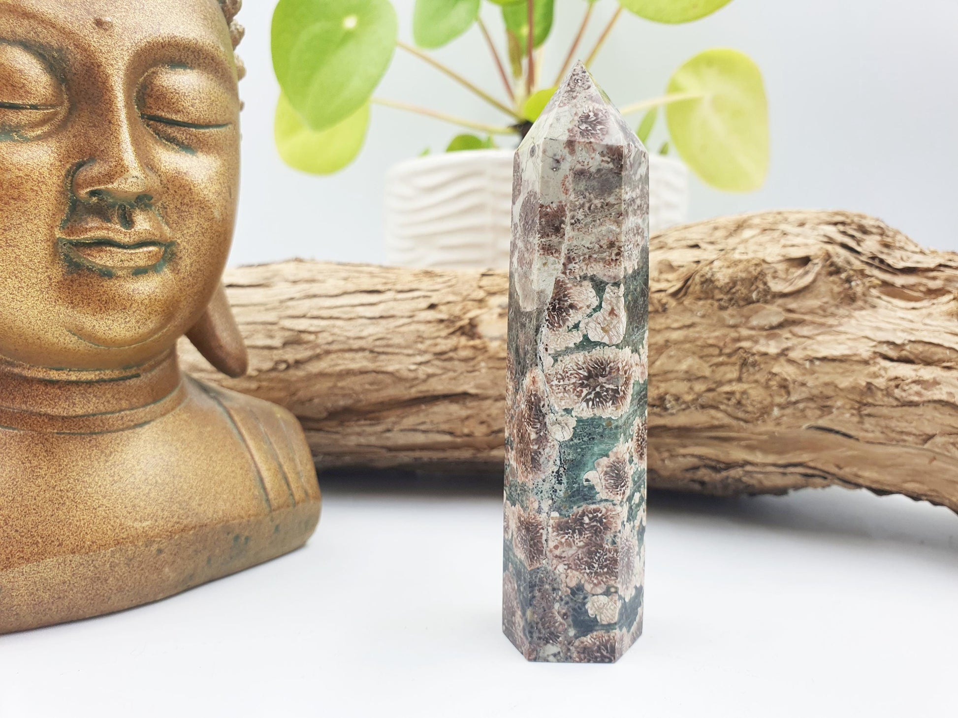 Green Flower Jasper Crystal Tower