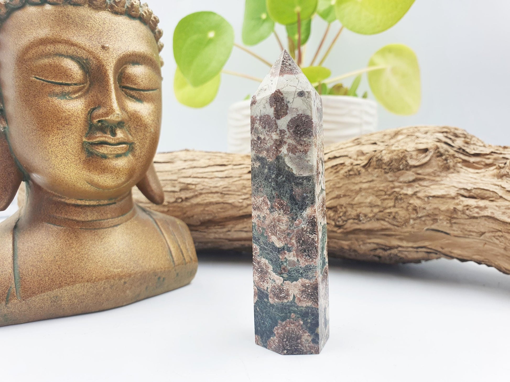 Green Flower Jasper Crystal Tower
