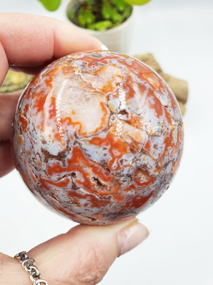Red Moss Agate Drusy Sphere