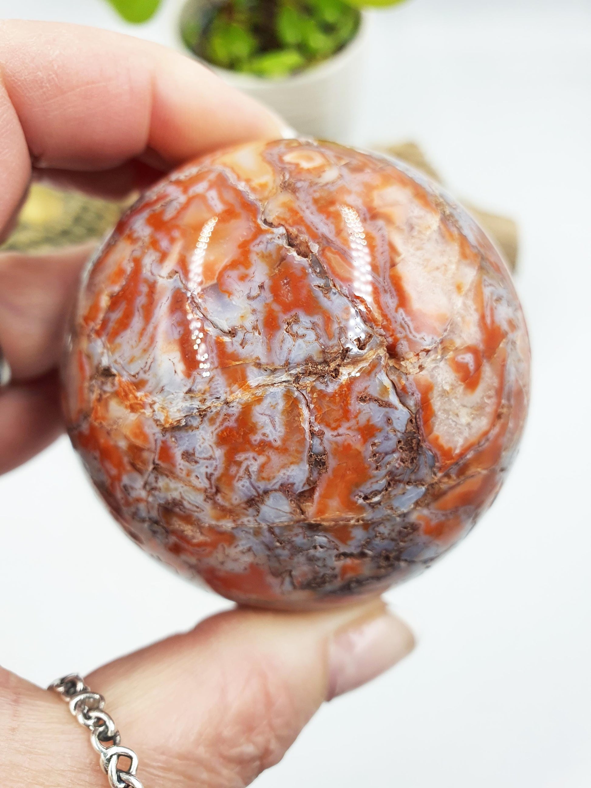 Red Moss Agate Drusy Sphere