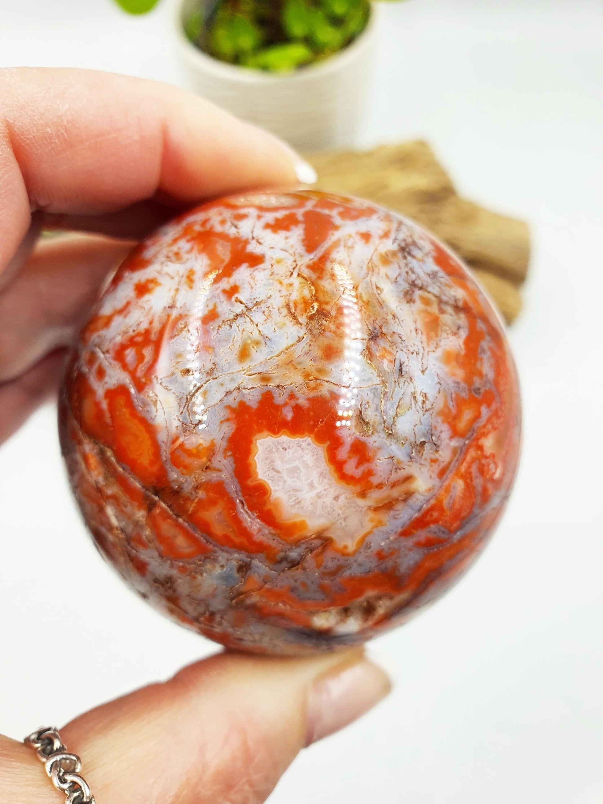 Red Moss Agate Drusy Sphere