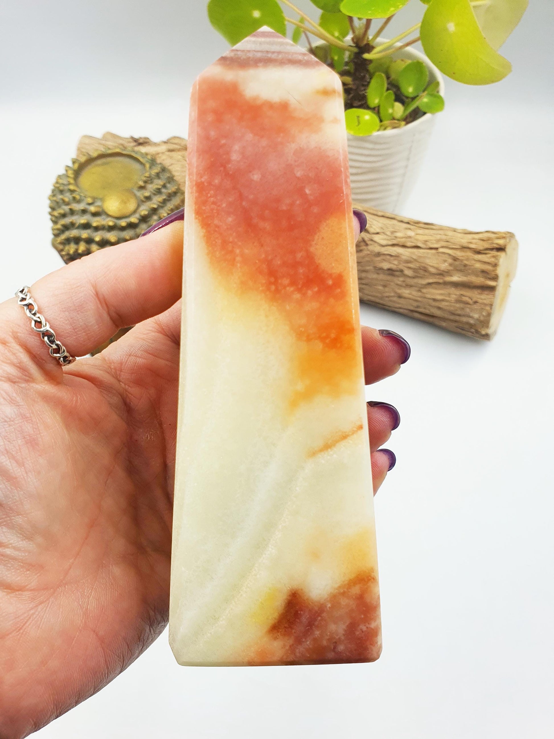 Peach Calcite Crystal Tower