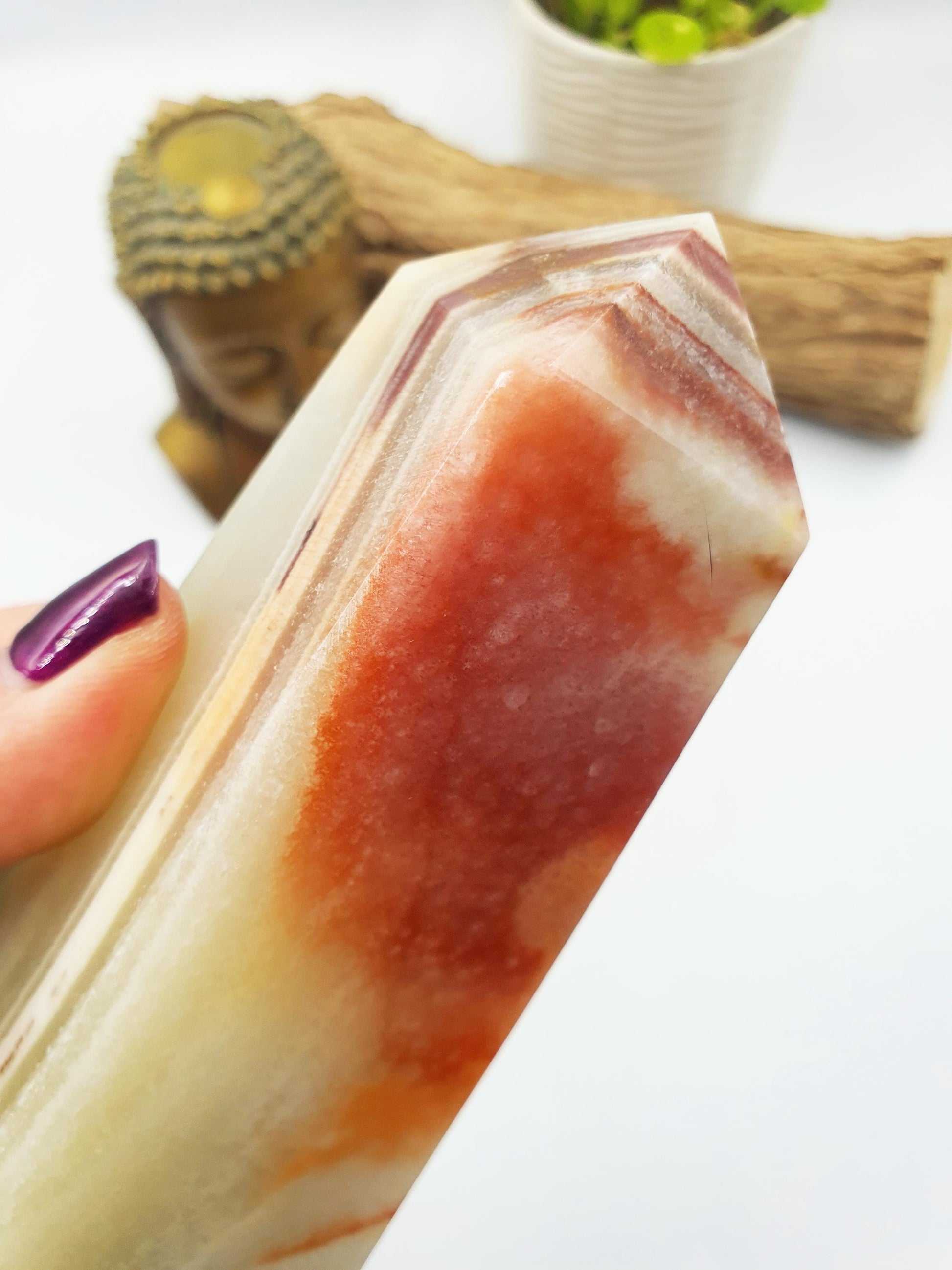 Peach Calcite Crystal Tower