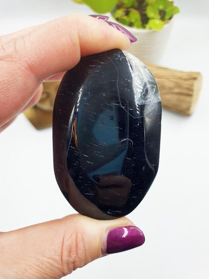 Large Black Banded Agate Drusy Palm