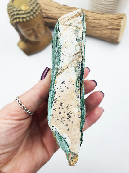 Natural Drusy coated Chryocolla Specimen with Malachite Crystals and Psilomane Dendrite