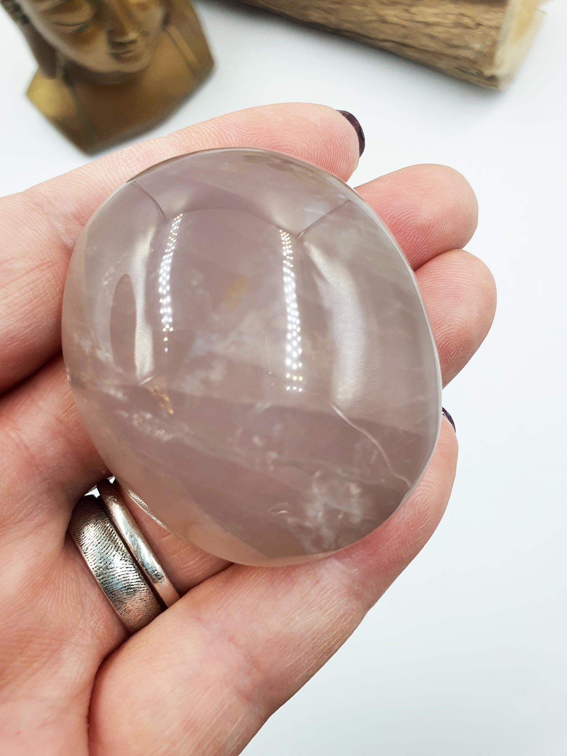 Blue Rose Quartz Palm with Rainbow Flashes
