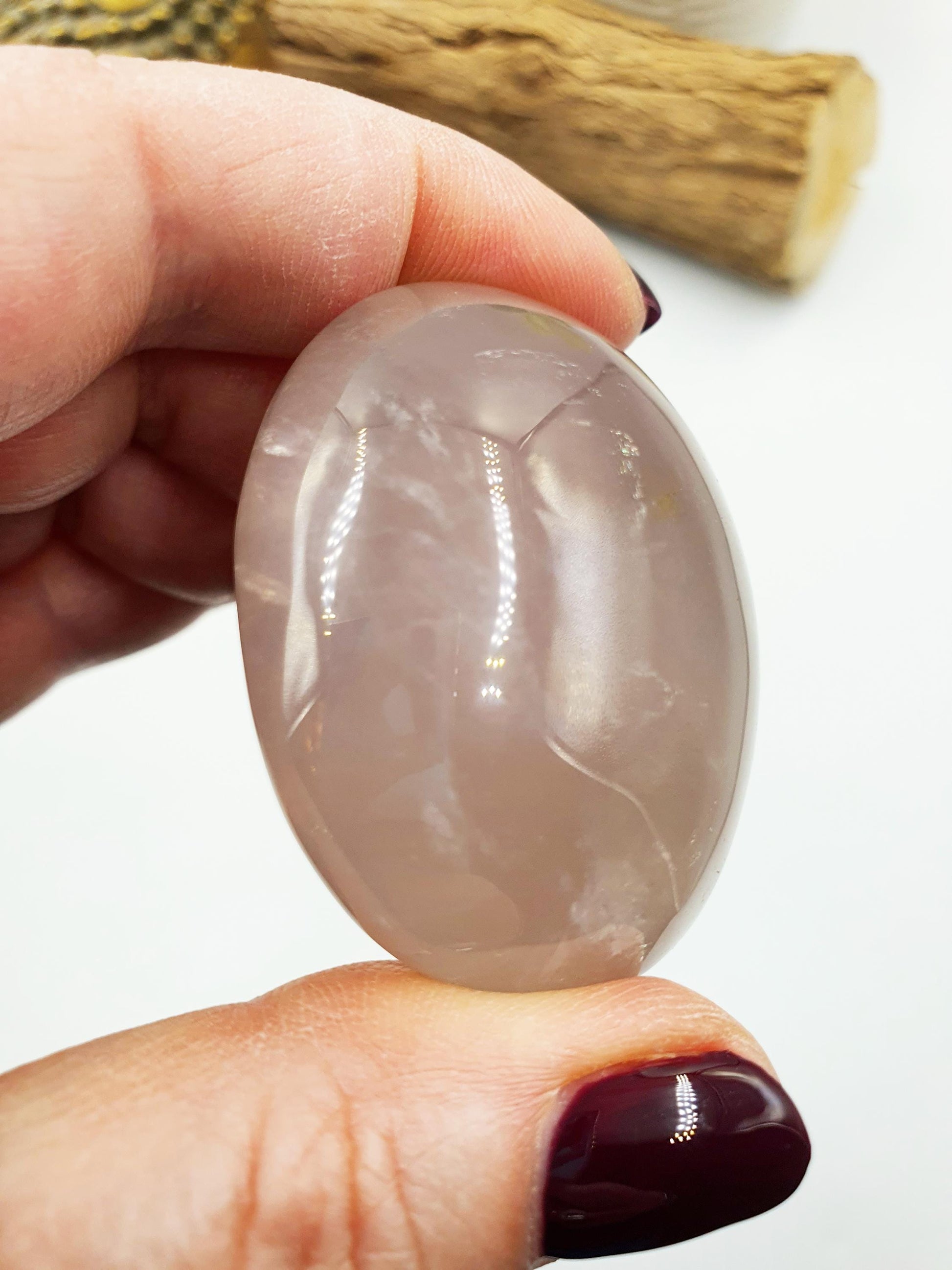 Blue Rose Quartz Palm with Rainbow Flashes