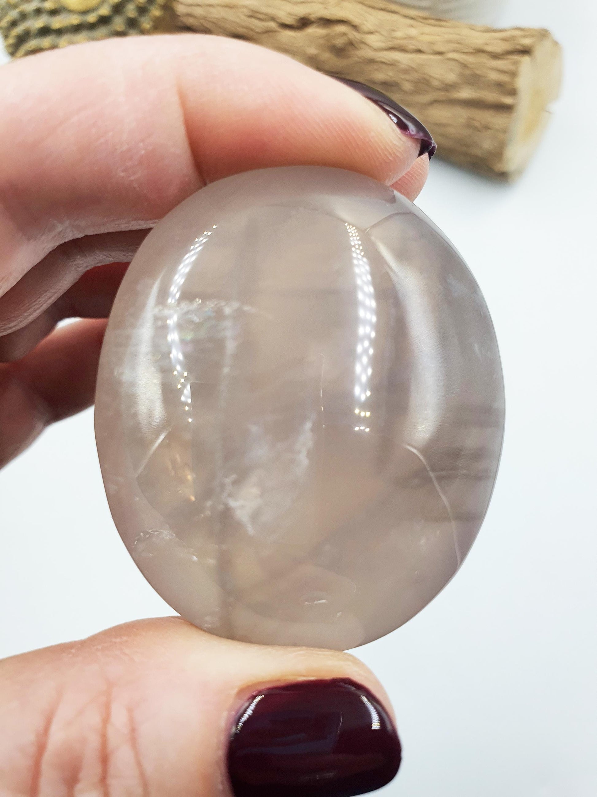 Blue Rose Quartz Palm with Rainbow Flashes