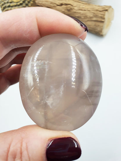 Blue Rose Quartz Palm with Rainbow Flashes