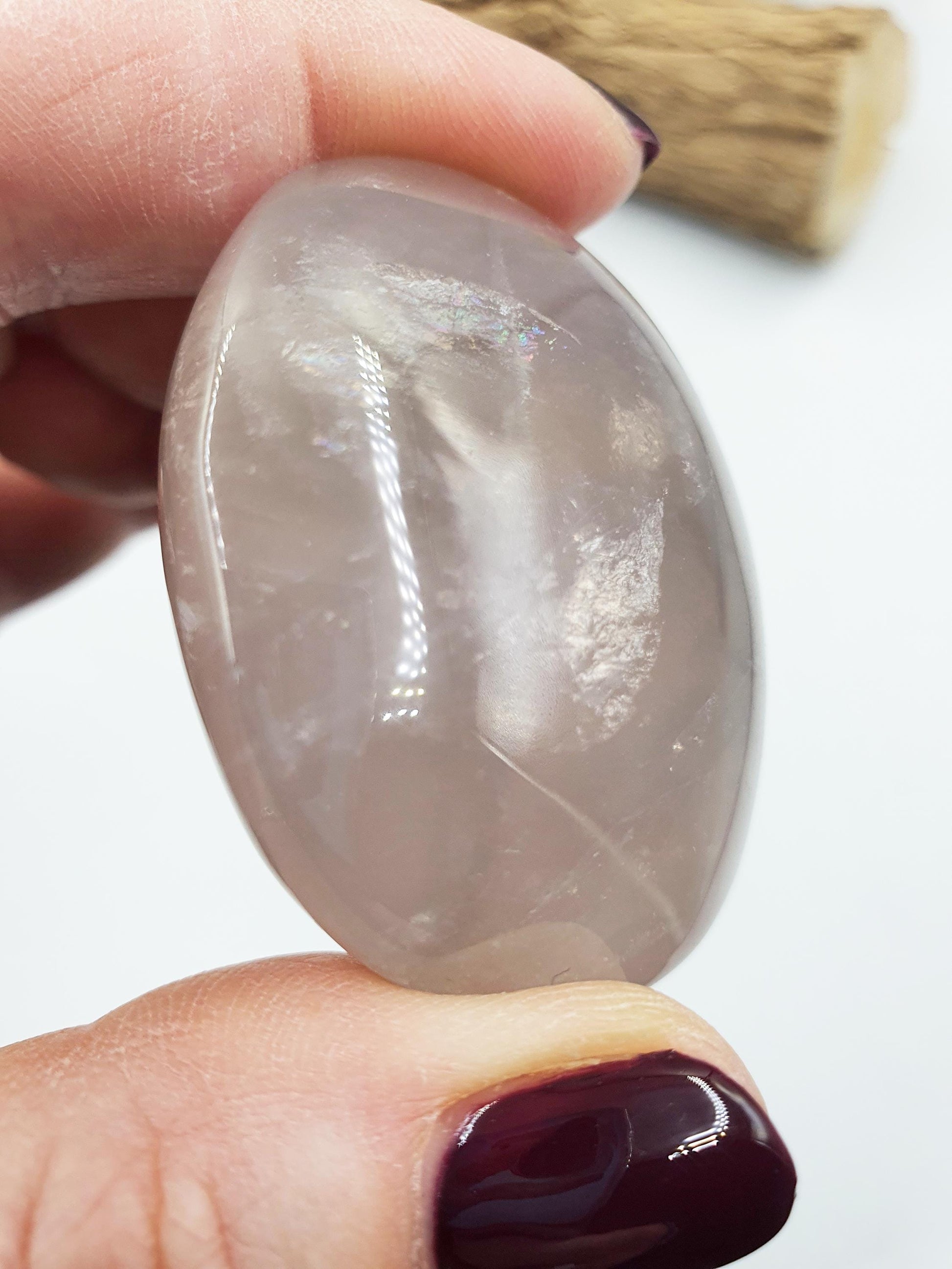 Blue Rose Quartz Palm with Rainbow Flashes