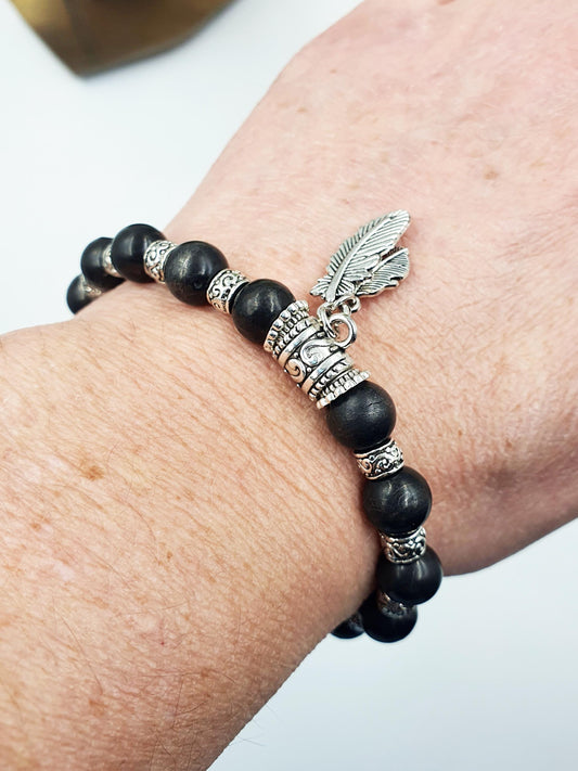 Shungite Bracelet with Feather Charms
