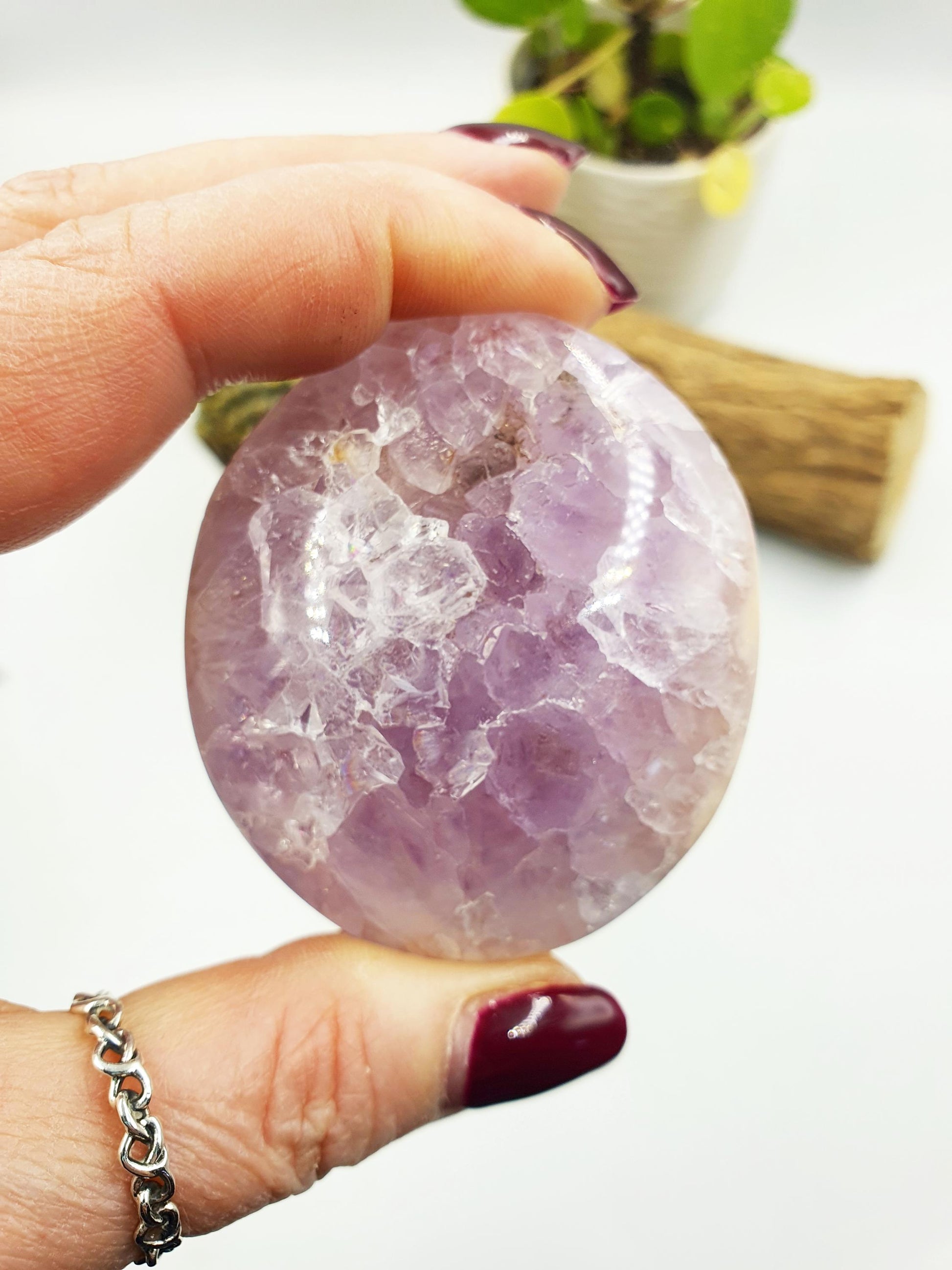 Rare High Grade Pink Amethyst druzy Palm with large teeth