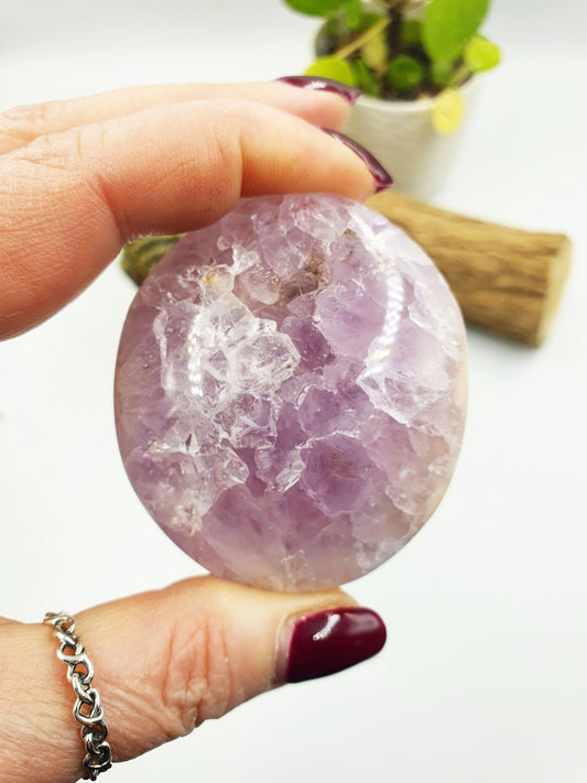 Rare High Grade Pink Amethyst druzy Palm with large teeth