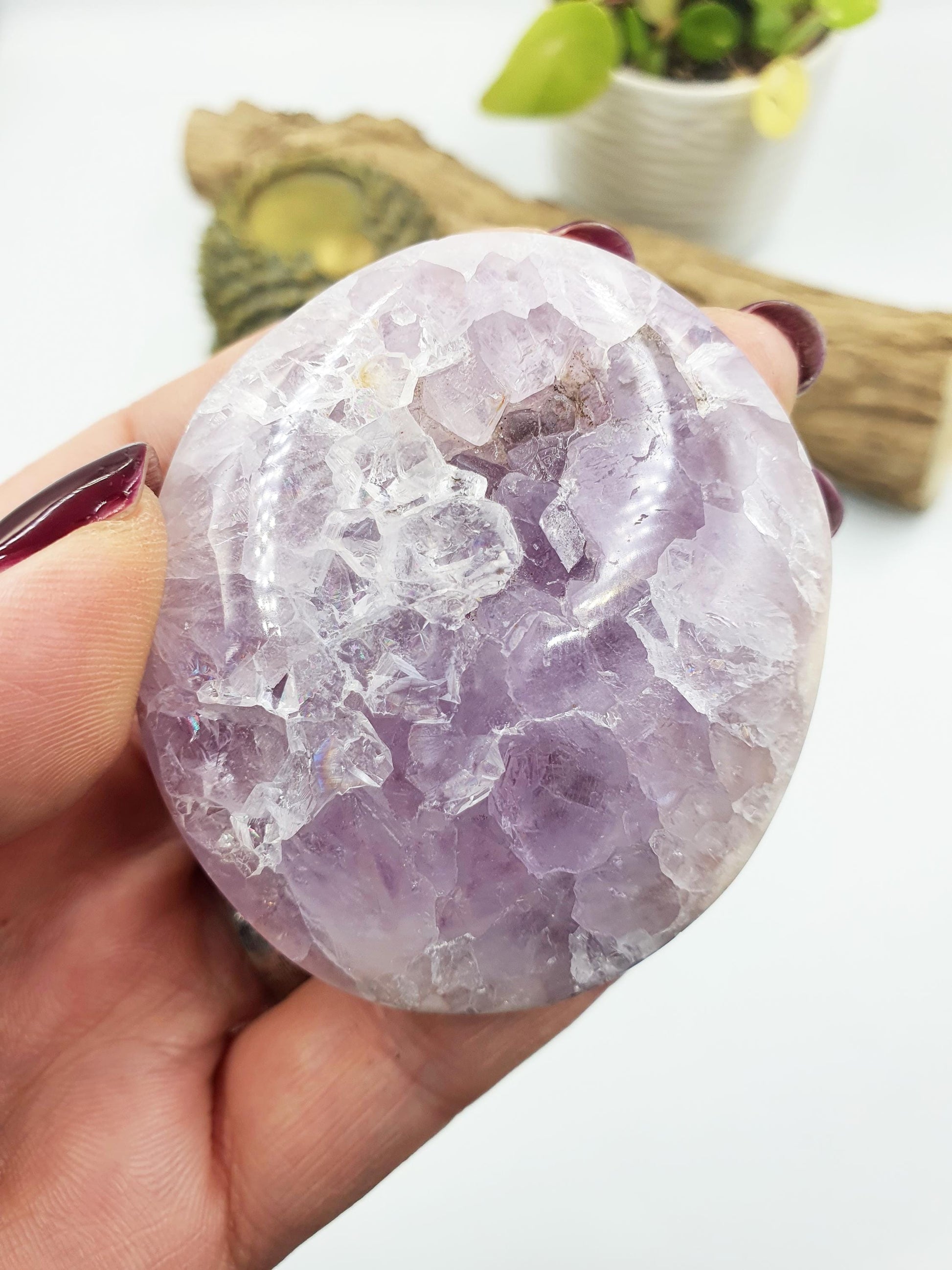 Rare High Grade Pink Amethyst druzy Palm with large teeth