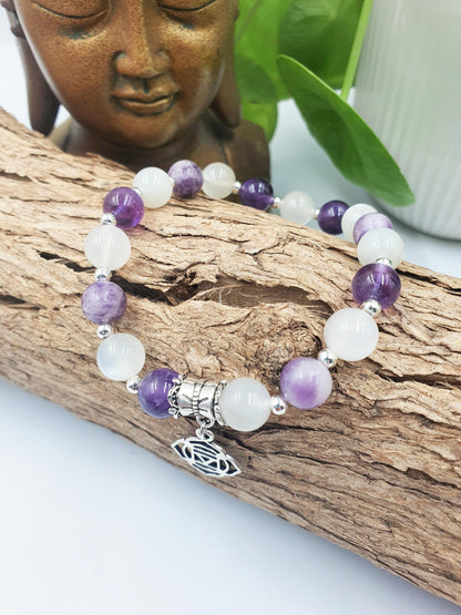 Life Changes Support Crystal Healing Bracelet with Chakra Charm (Amethyst, Moonstone and Lepidolite)