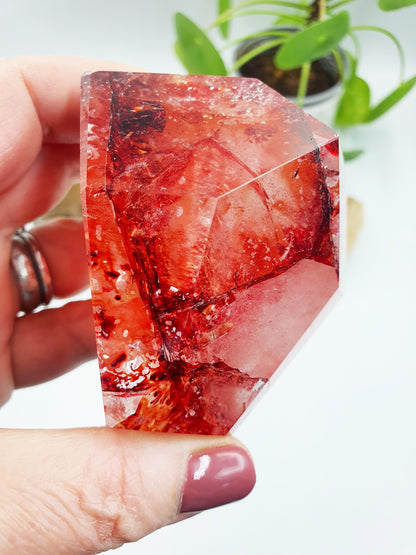 Large Madagascan Fire Quartz Freeform with Rainbows / Hematoid Quartz Freeform / Fire Quartz with Rainbows Chunk - 305g