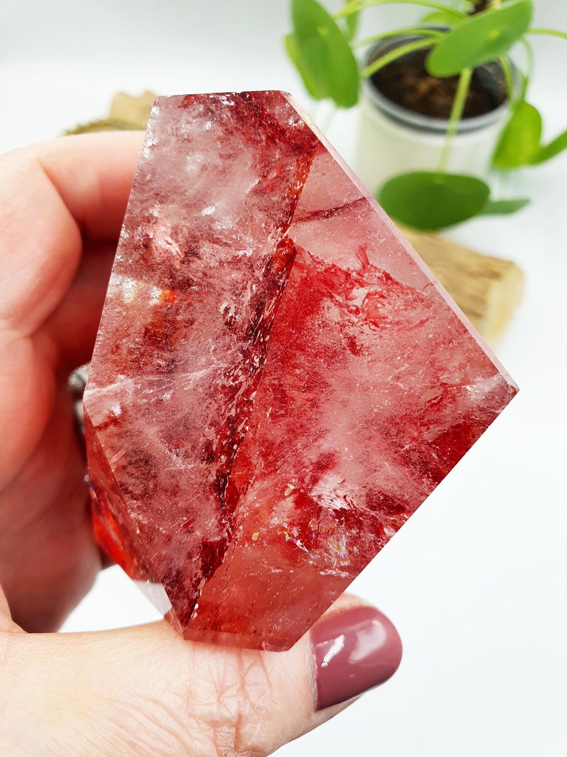 Large Madagascan Fire Quartz Freeform with Rainbows / Hematoid Quartz Freeform / Fire Quartz with Rainbows Chunk - 305g