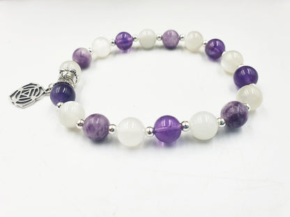 Life Changes Support Crystal Healing Bracelet with Chakra Charm (Amethyst, Moonstone and Lepidolite)