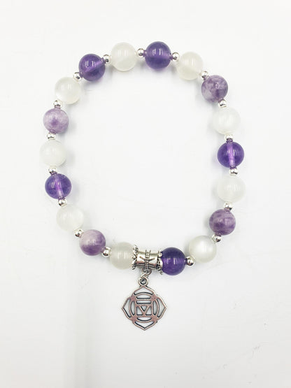 Life Changes Support Crystal Healing Bracelet with Chakra Charm (Amethyst, Moonstone and Lepidolite)