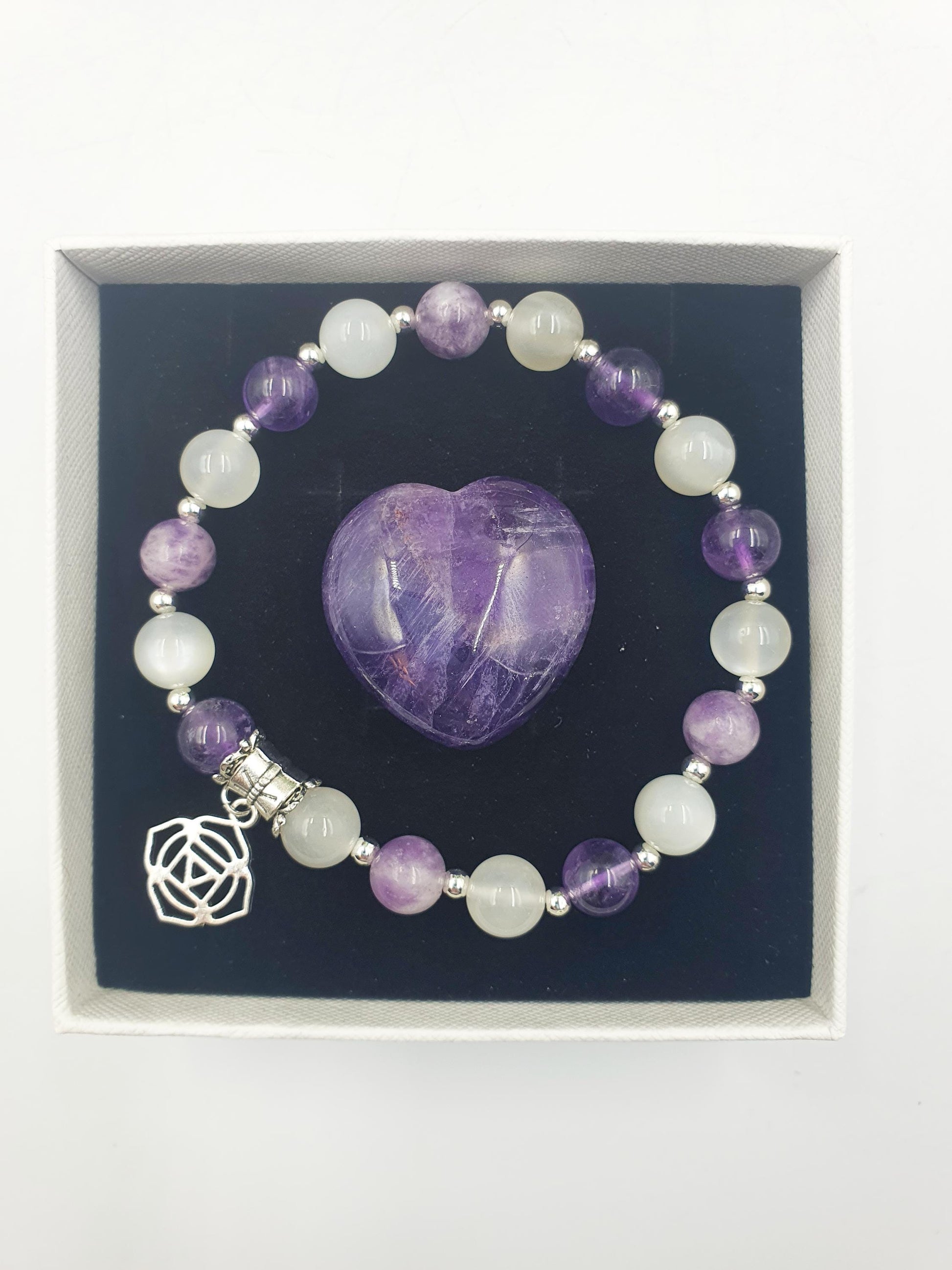 Life Changes Support Crystal Healing Bracelet with Chakra Charm (Amethyst, Moonstone and Lepidolite)