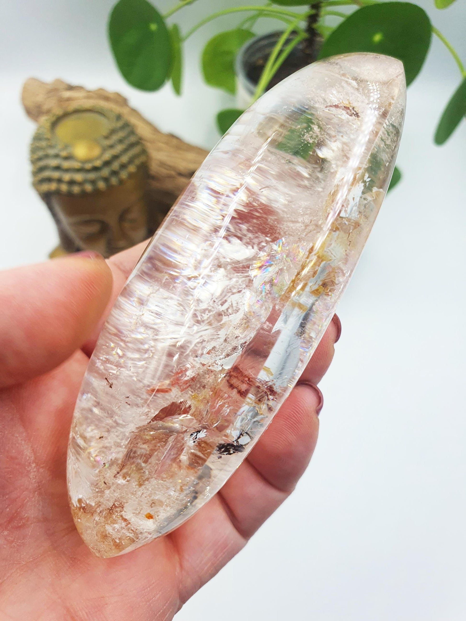 AMAZING A Grade Large Garden Quartz Palm with incredible rainbow/Lodolite Palm Stone