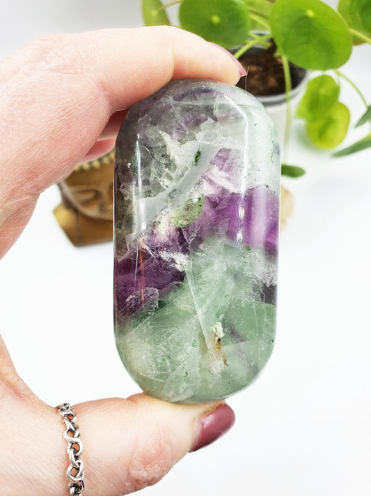 Large Feather Fluorite Palm with rainbows