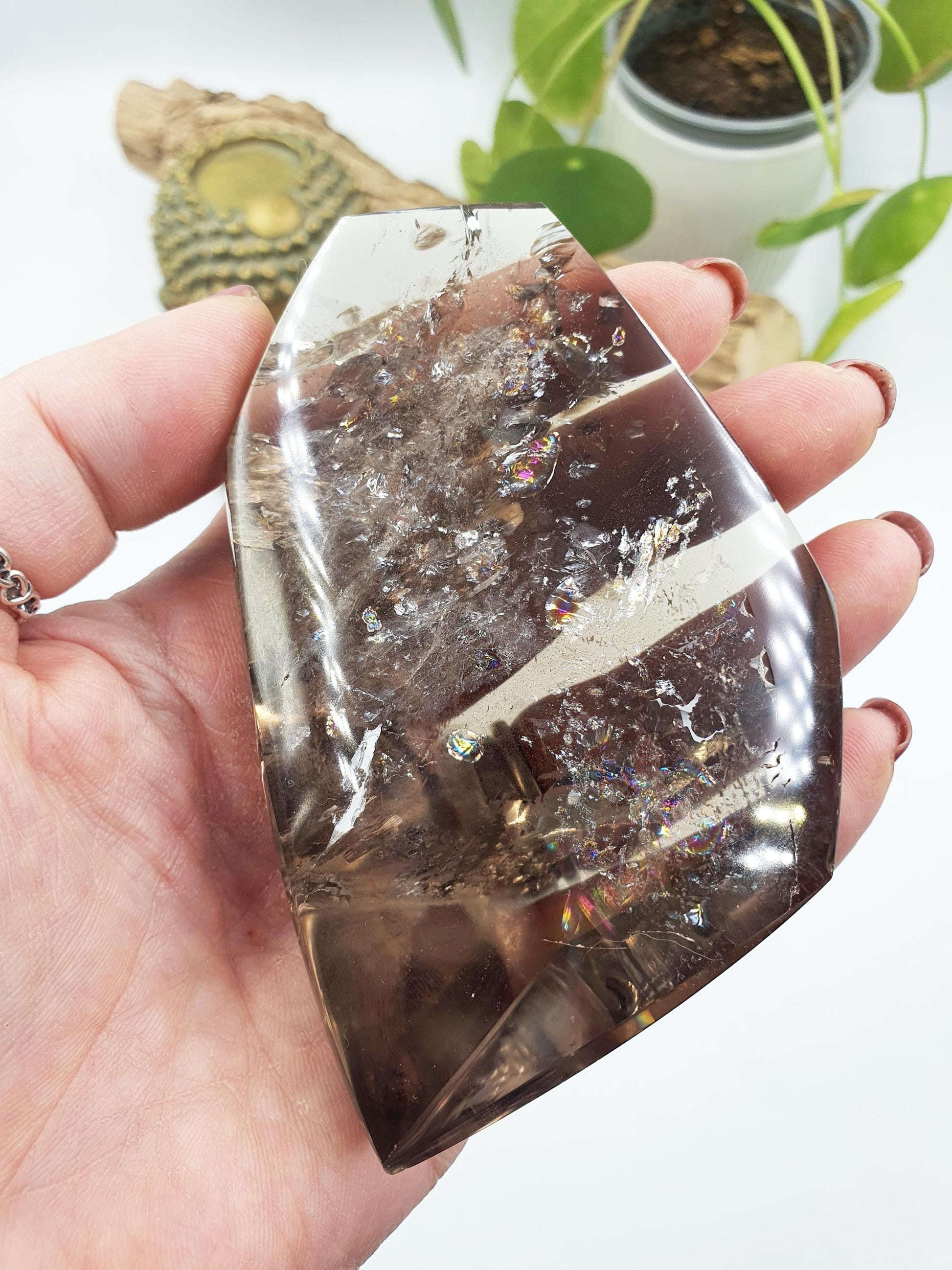 Amazing Large Smoky Quartz Freeform with inclusions and rainbow flashes