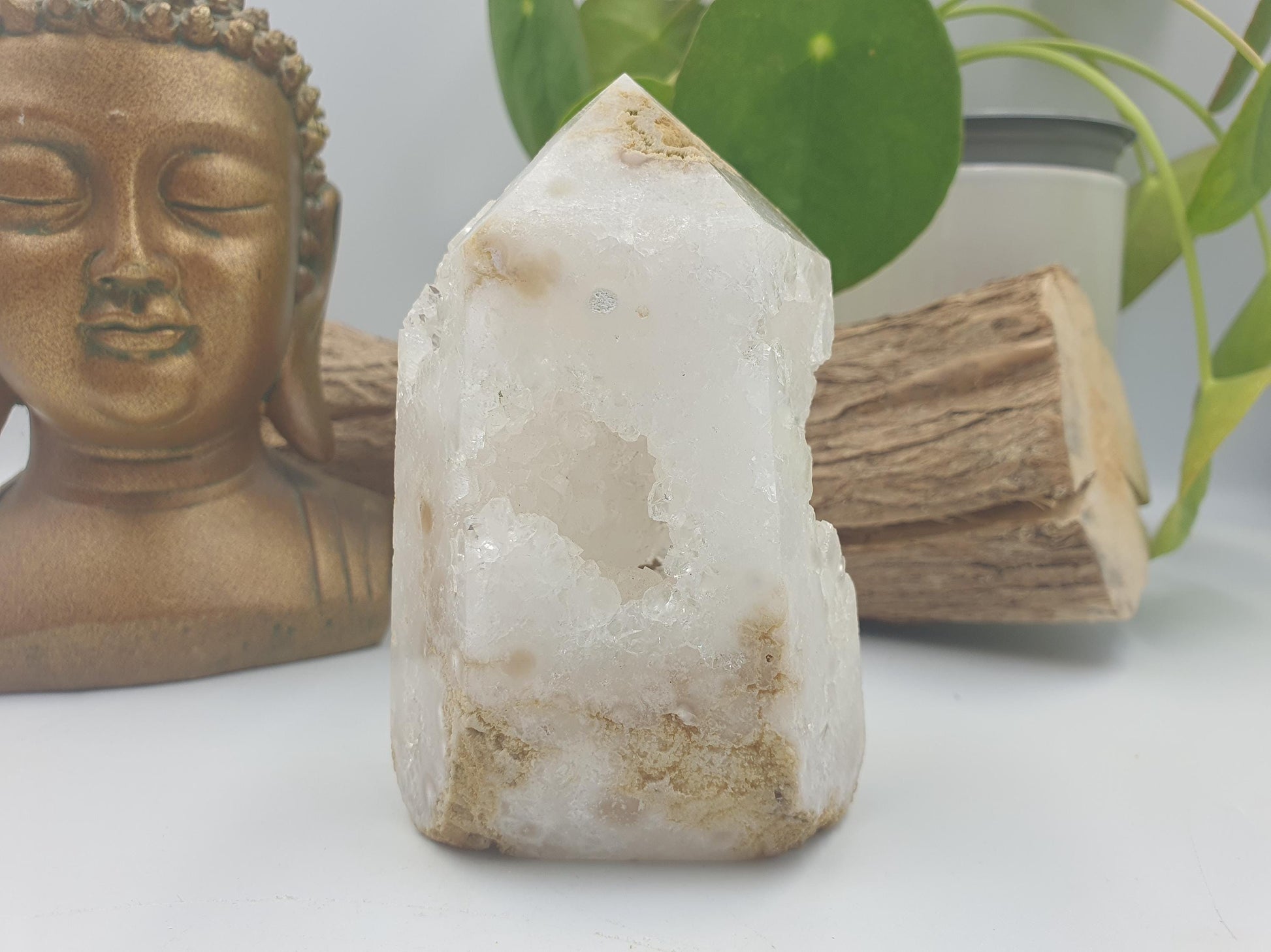 Beauriful Large White Agate Drusy Tower