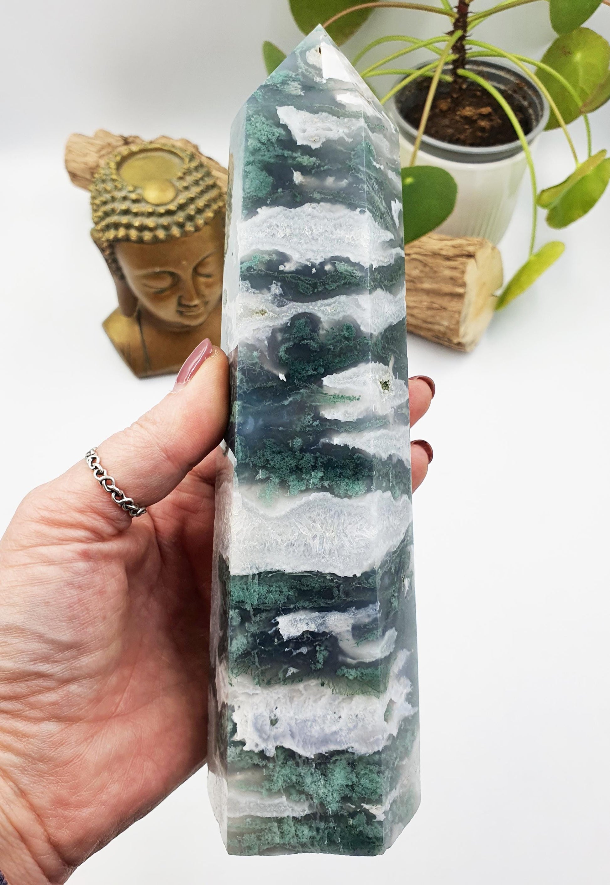 Large Moss Agate Drusy Tower