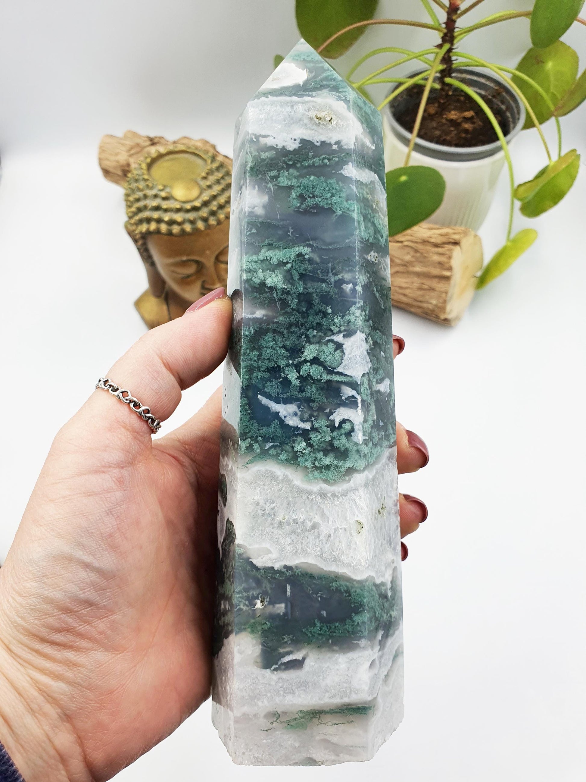 Large Moss Agate Drusy Tower