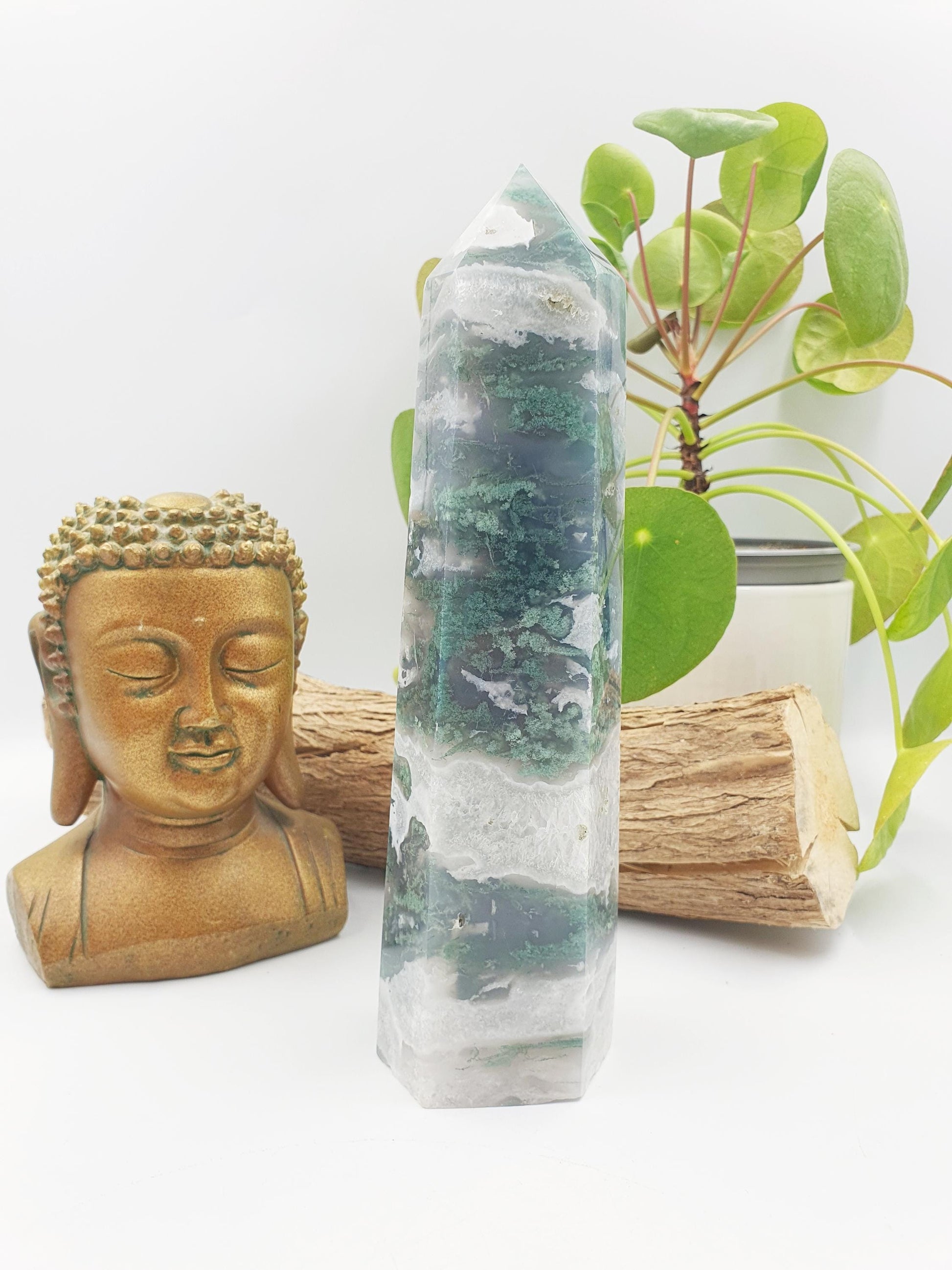 Large Moss Agate Drusy Tower