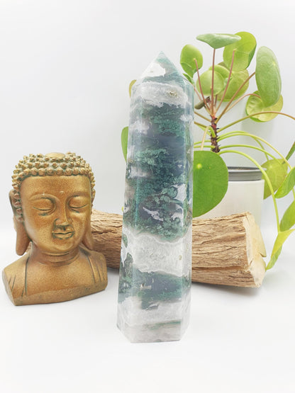 Large Moss Agate Drusy Tower