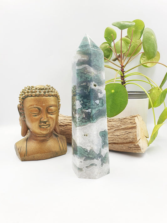 Large Moss Agate Drusy Tower
