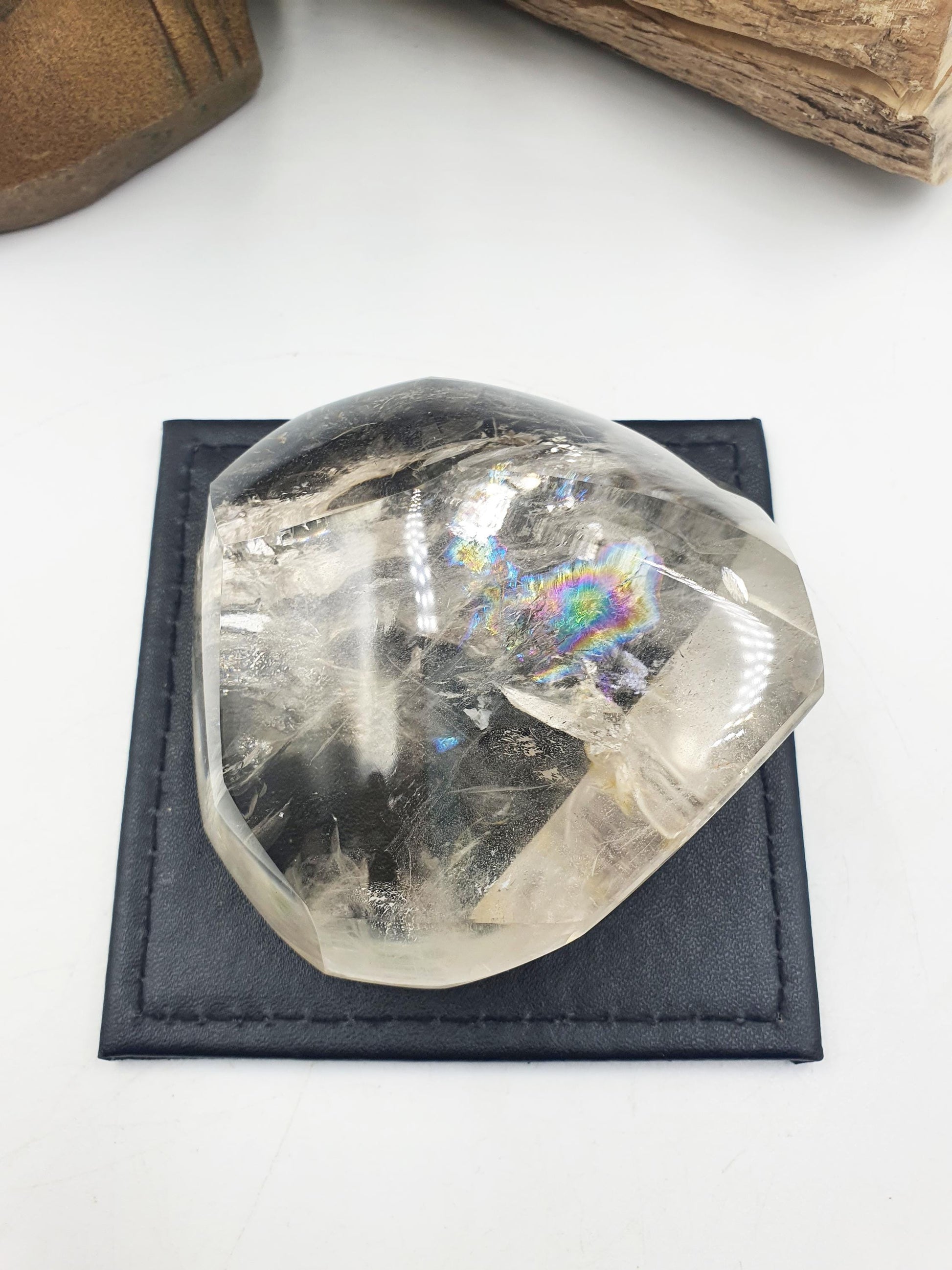 High Grade Clear Quartz Freeform with large rainbow, shimmering inclusions and dustings of golden healer / Clear Quartz Chunk - 420g