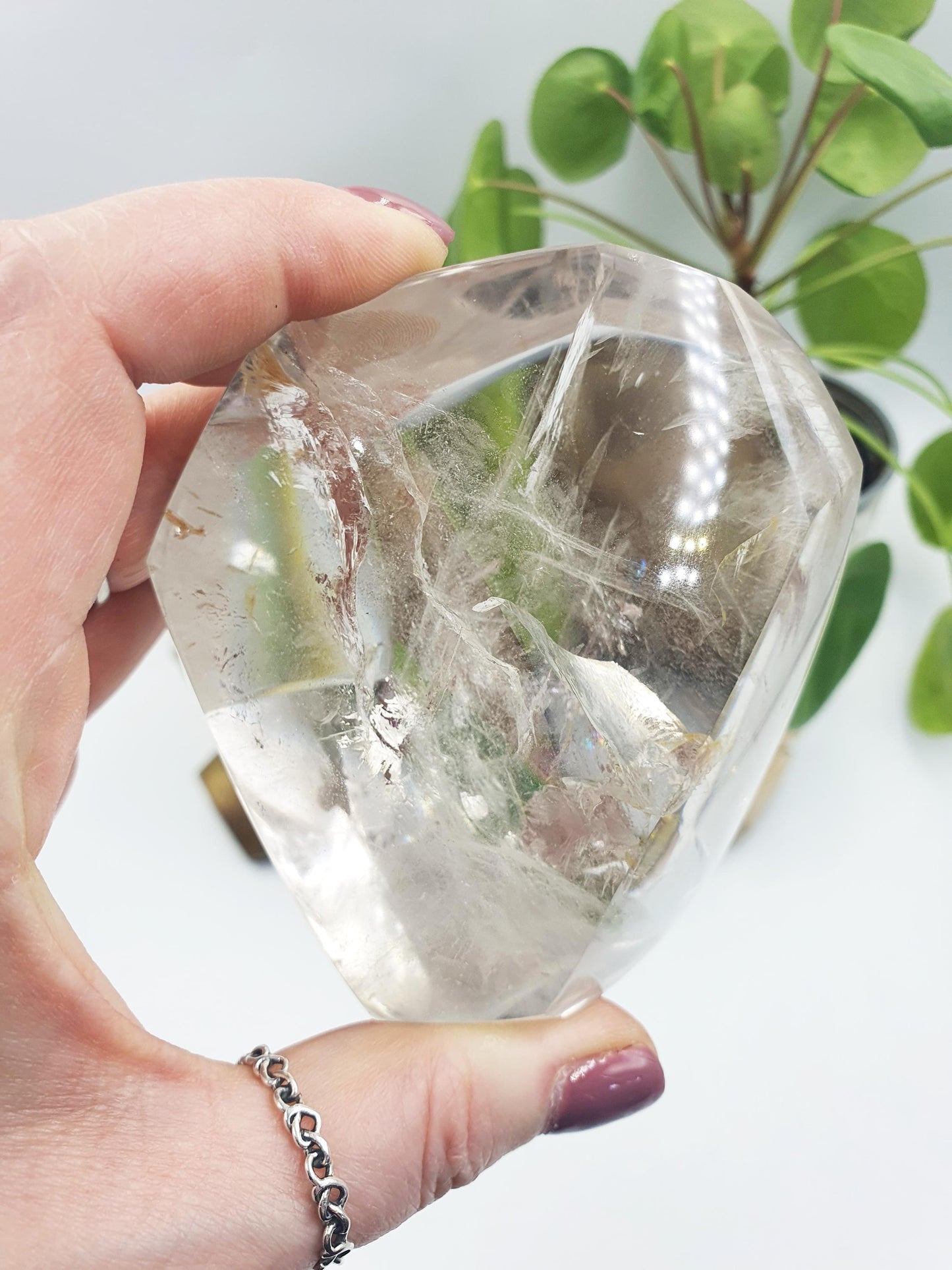 High Grade Clear Quartz Freeform with large rainbow, shimmering inclusions and dustings of golden healer / Clear Quartz Chunk - 420g