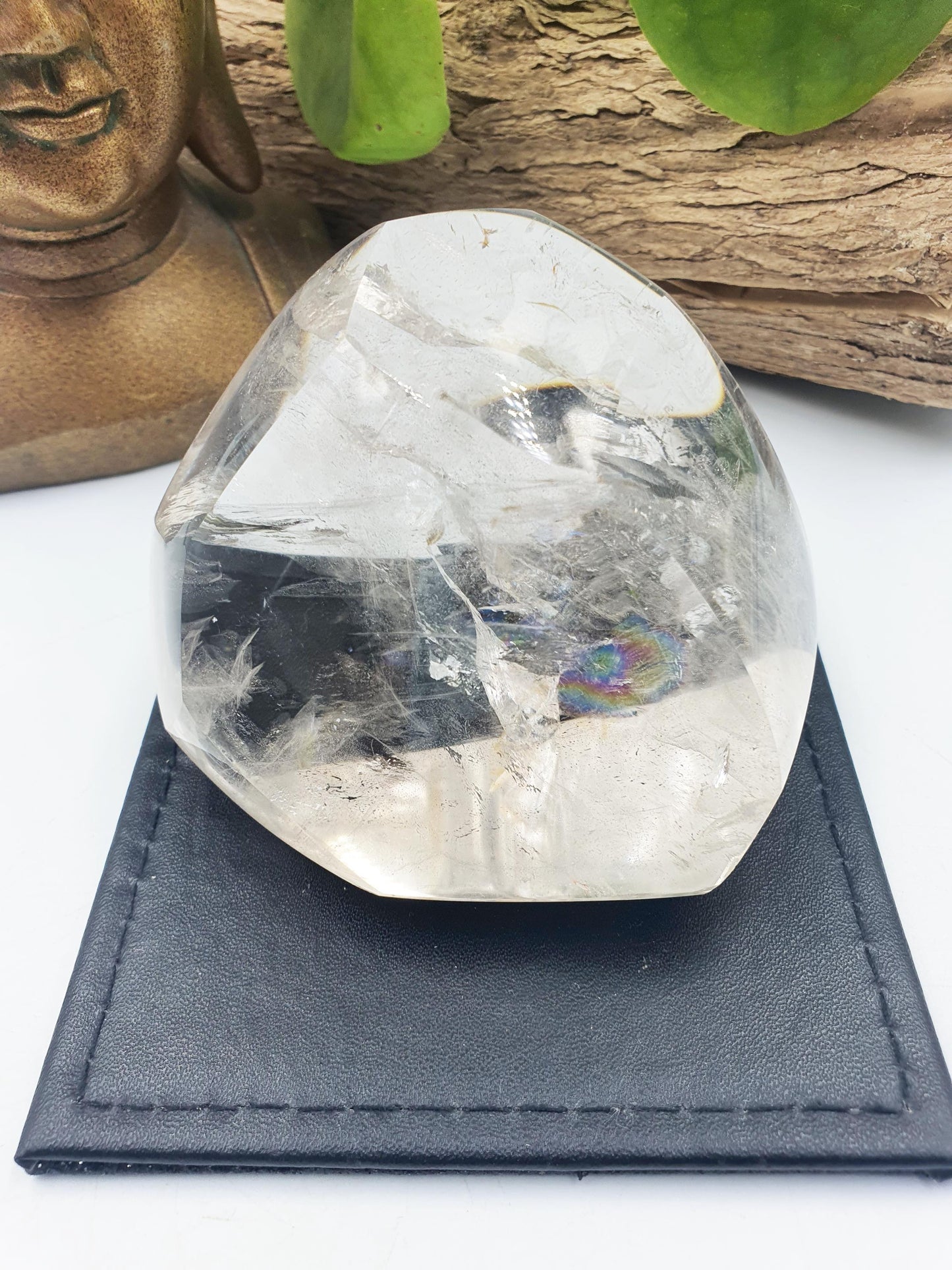 High Grade Clear Quartz Freeform with large rainbow, shimmering inclusions and dustings of golden healer / Clear Quartz Chunk - 420g