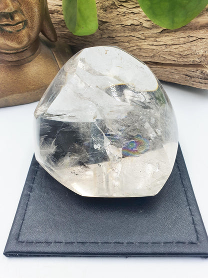 High Grade Clear Quartz Freeform with large rainbow, shimmering inclusions and dustings of golden healer / Clear Quartz Chunk - 420g