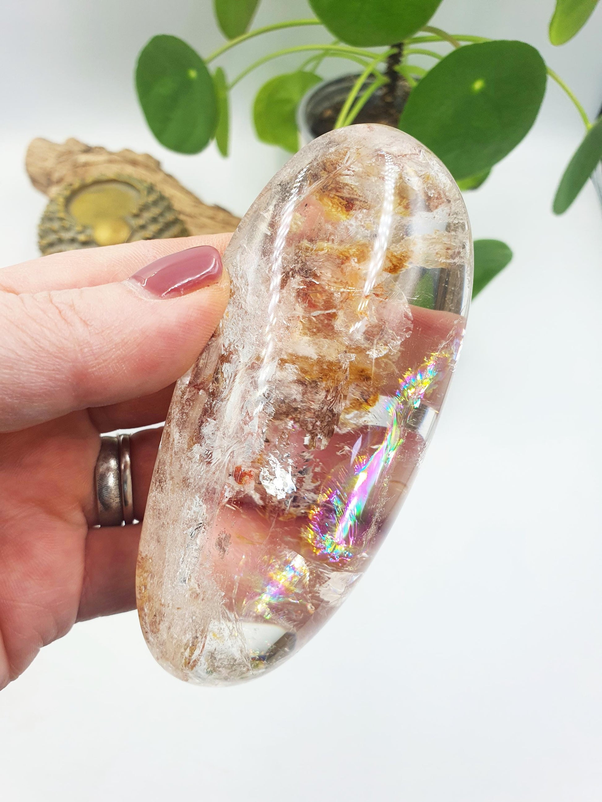 AMAZING A Grade Large Garden Quartz Palm with incredible rainbow/Lodolite Palm Stone