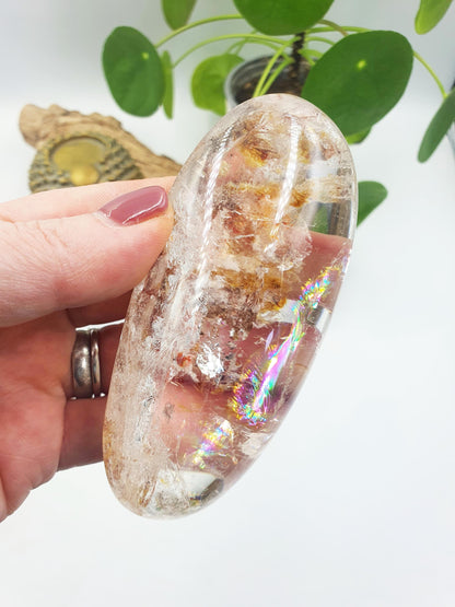 AMAZING A Grade Large Garden Quartz Palm with incredible rainbow/Lodolite Palm Stone