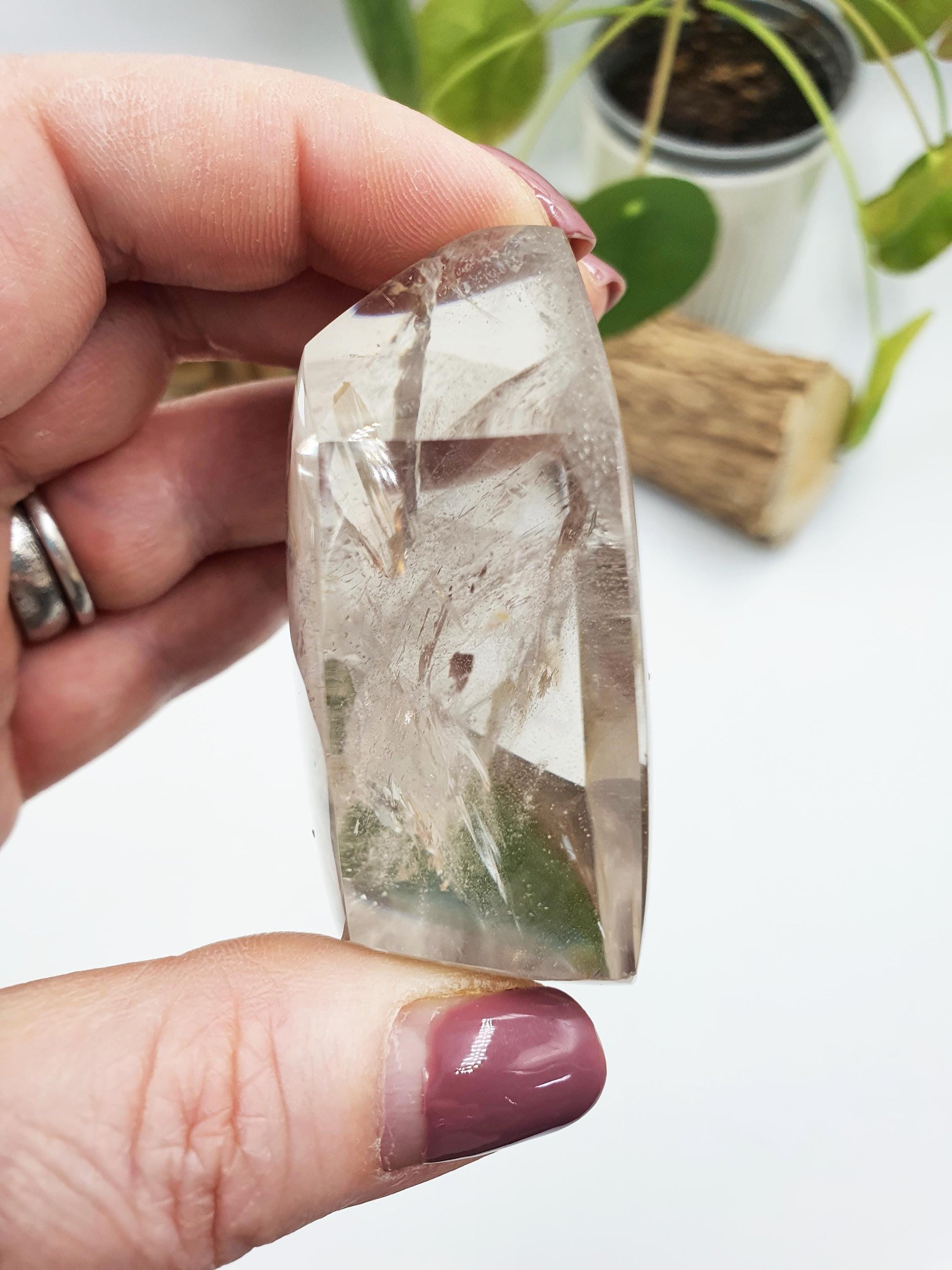Clear Quartz Freeform with large rainbow, shimmering inclusions and golden healer