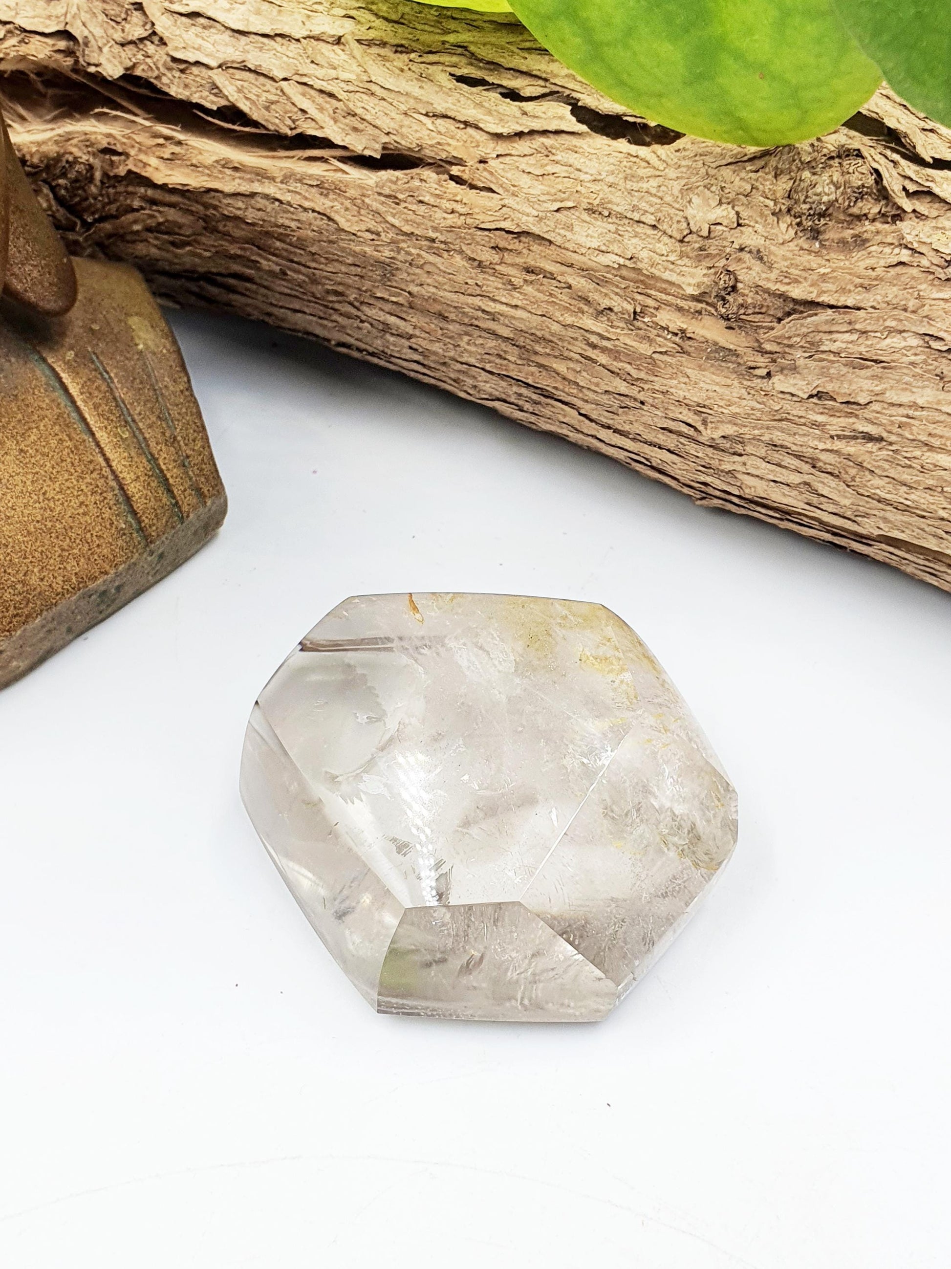 Clear Quartz Freeform with large rainbow, shimmering inclusions and golden healer